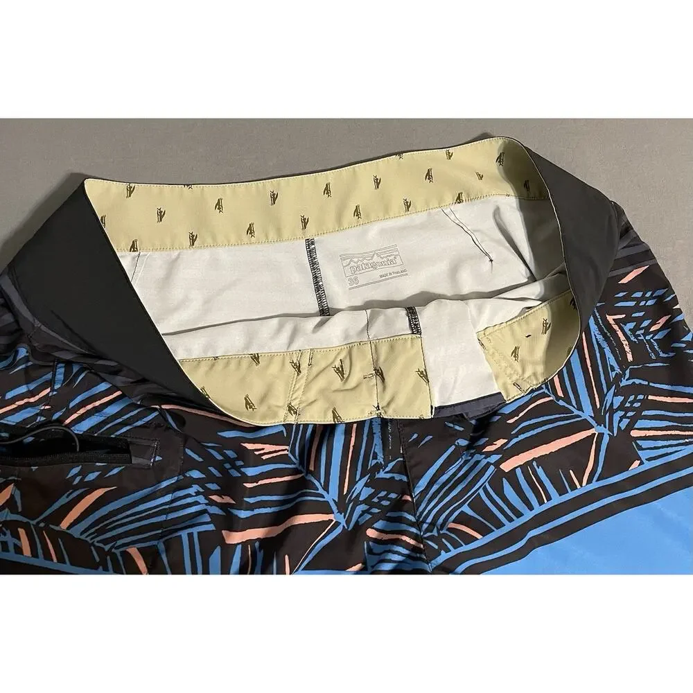 Patagonia Board Shorts Mens 36 Blue Palm Leaf Print Swim Trunks Excellent